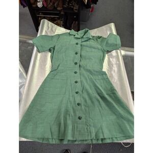 Vintage Girl Scout scouts USA patch green button up front small dress